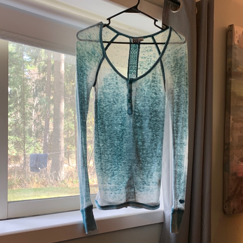 Roxy Teal Ombre Long Sleeve Top